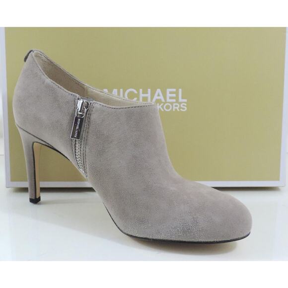 Michael Kors Sammy Ankle Zip Booties Heels Pearl Grey Suede - Picture 4 of 9